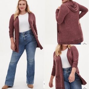 torrid Dusty Rose Open-Front Hooded Cardigan
